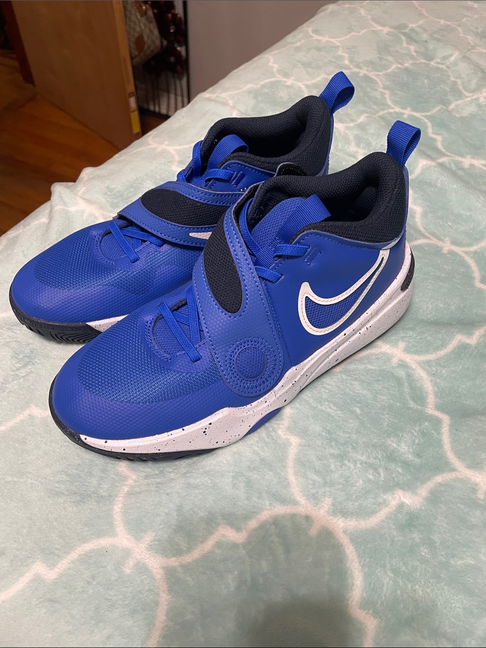 Nike Kids Blue and Black Strap Sneakers with White Swoosh